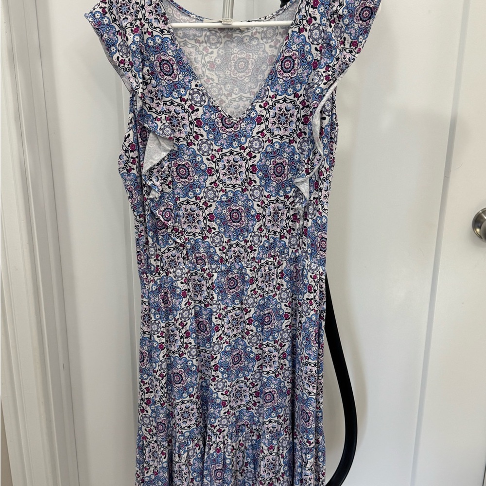 LOFT Floral Patterned Blue, Purple, and White Dress